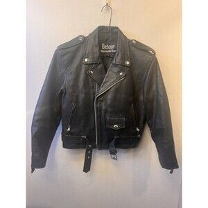 Detour Motorcycle Gear Leather Jacket Black Biker Moto Riding Belted Heavy